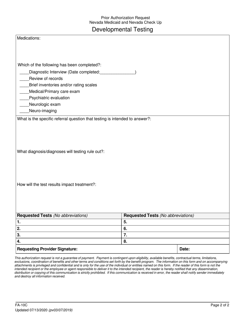 Form FA-10C Developmental Testing - Nevada, Page 2