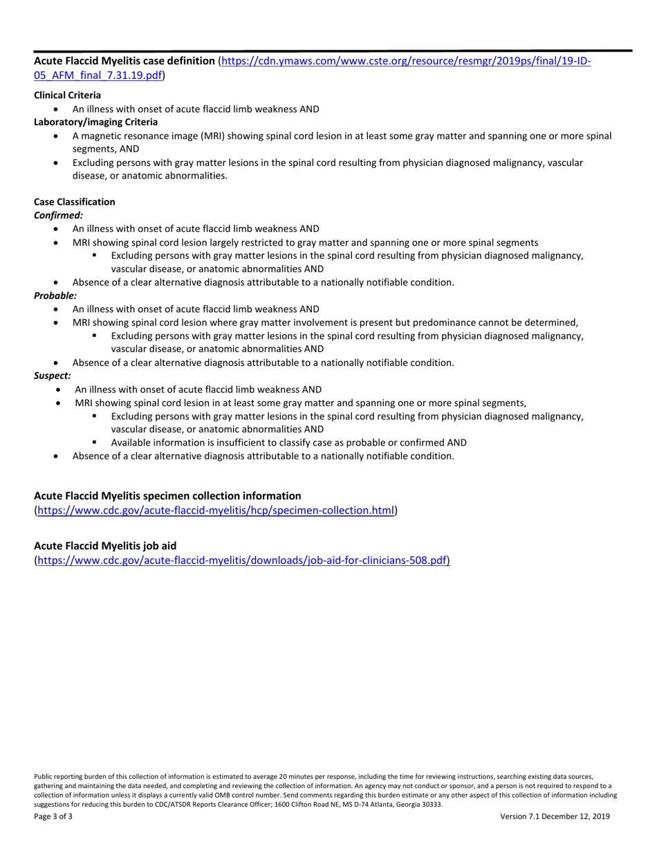 Acute Flaccid Myelitis: Patient Summary Form, Page 3