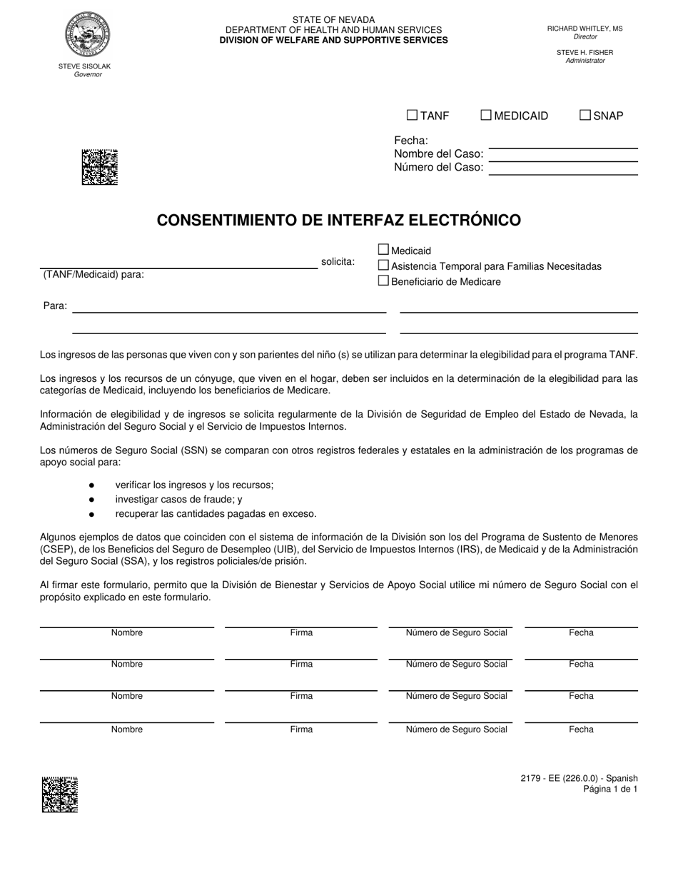 Formulario 2179-EES Consentimiento De Interfaz Electronico - Nevada (Spanish), Page 1