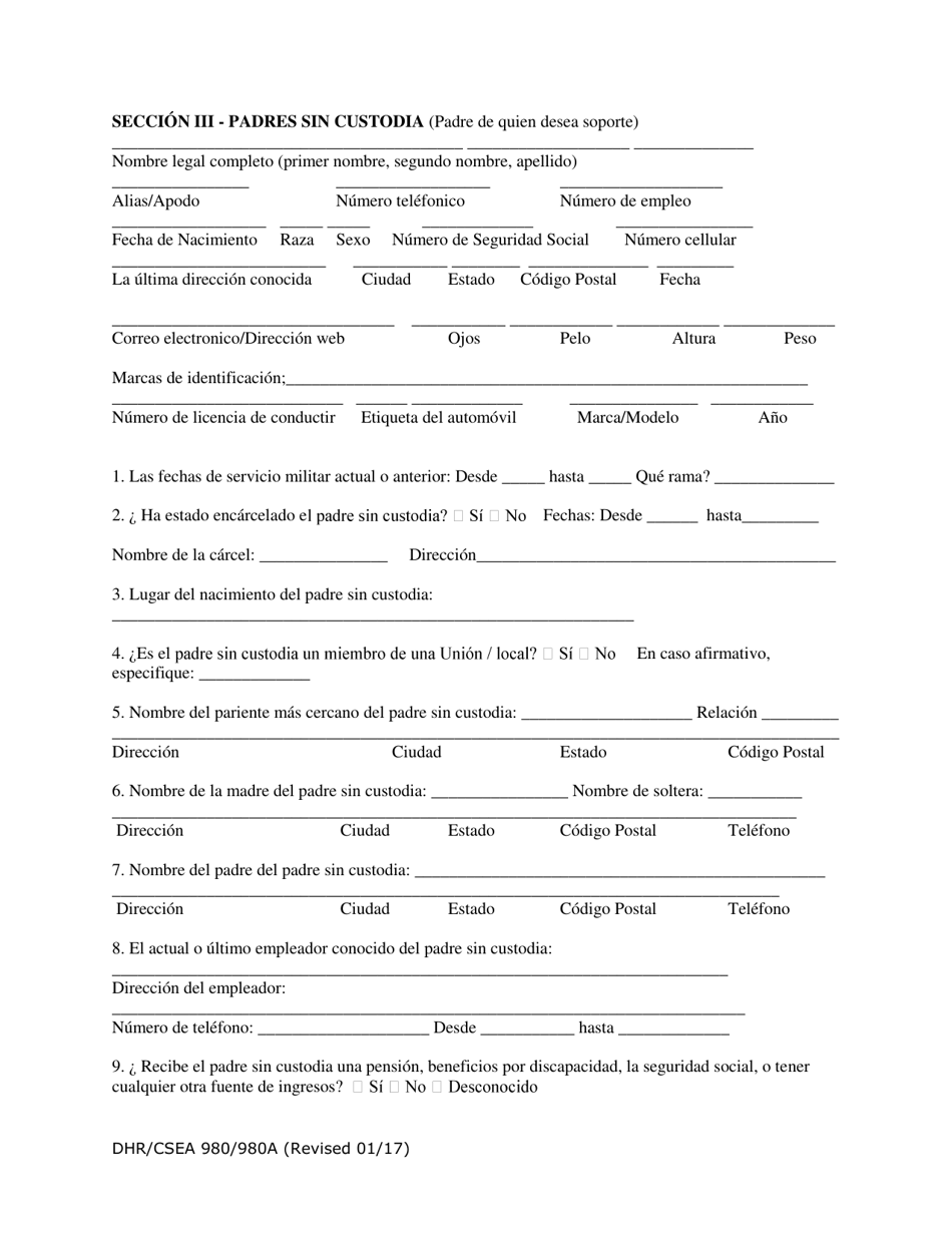 Formulario DHR / CSEA980 / 980A Solicitud Para Los Servicios De Manutencion - Maryland (Spanish), Page 4