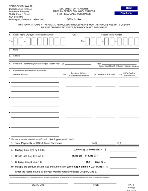 Form 9114W  Printable Pdf
