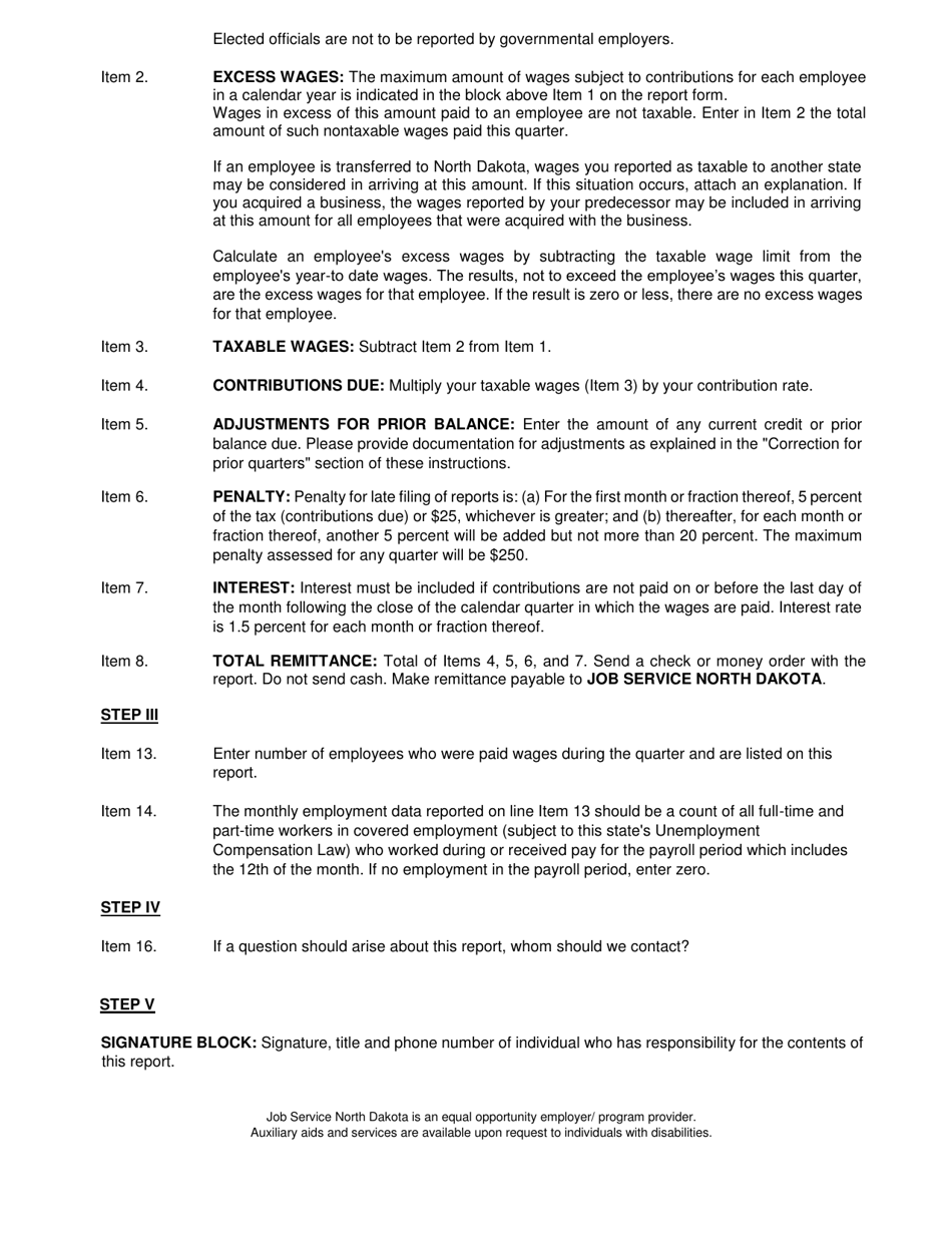Instructions for Form SFN41263 Employers Contribution and Wage Report - North Dakota, Page 2
