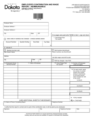 Form SFN19622 &quot;Employer's Contribution and Wage Report - Reimbursable&quot; - North Dakota