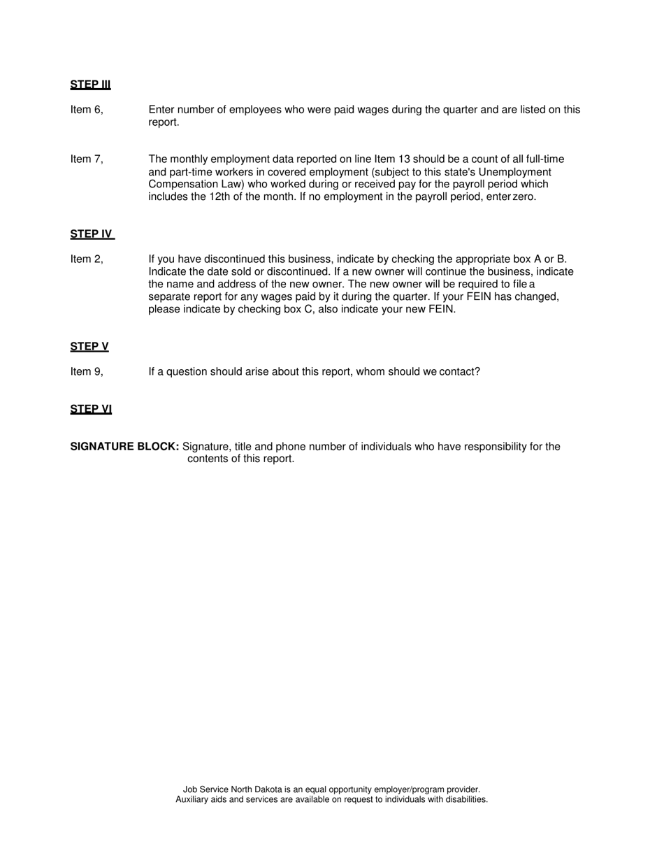 Instructions for Form SFN19622 Employers Contribution and Wage Report (Reimbursable) - North Dakota, Page 2