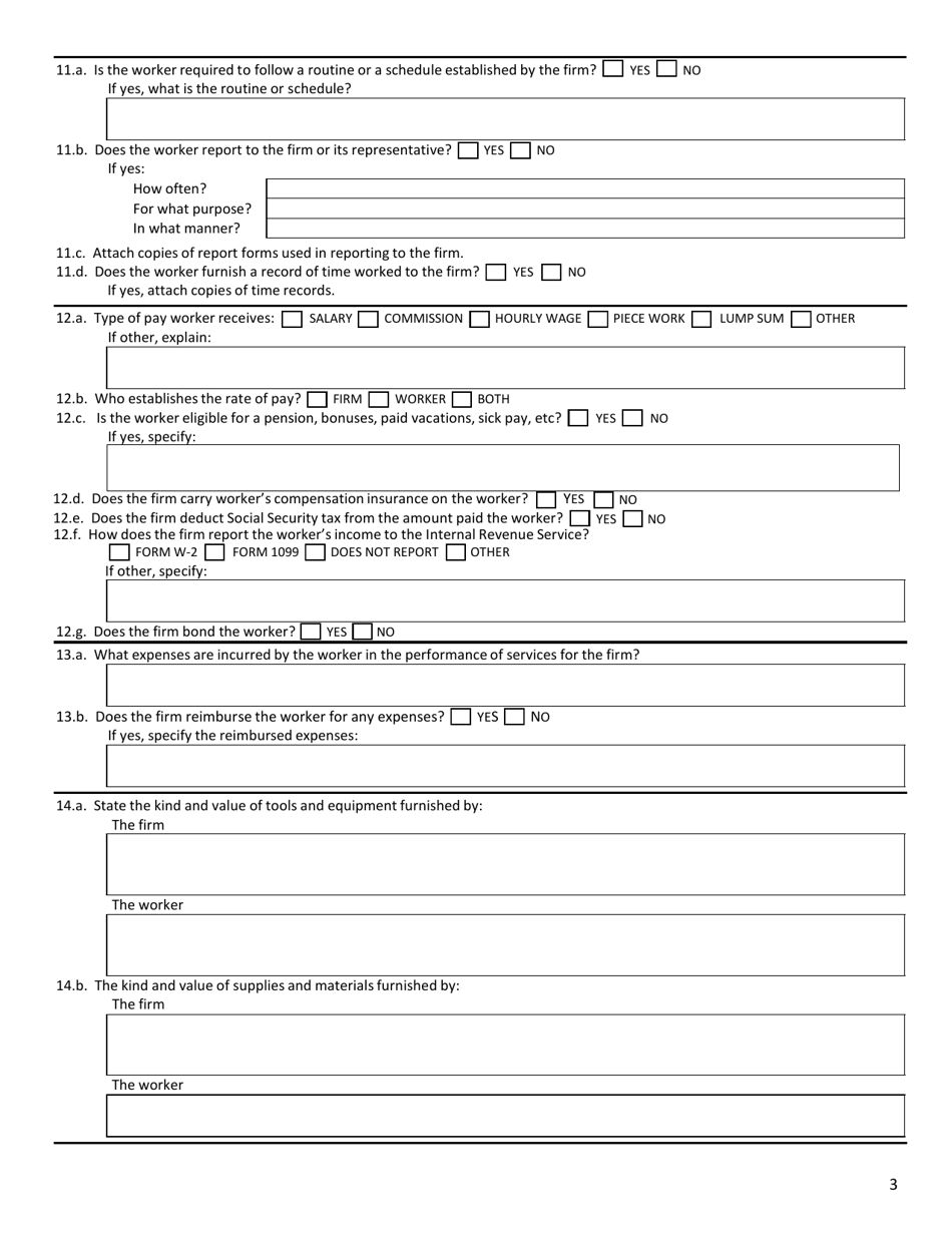 Form SFN50724 Worker Relationship Questionnaire - North Dakota, Page 3