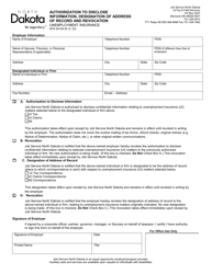 Form SFN59128 &quot;Authorization to Disclose Information, Designation of Address of Record and Revocation&quot; - North Dakota