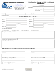DBE Form 4 &quot;Notification Change of Dbe Participant&quot; - Oklahoma