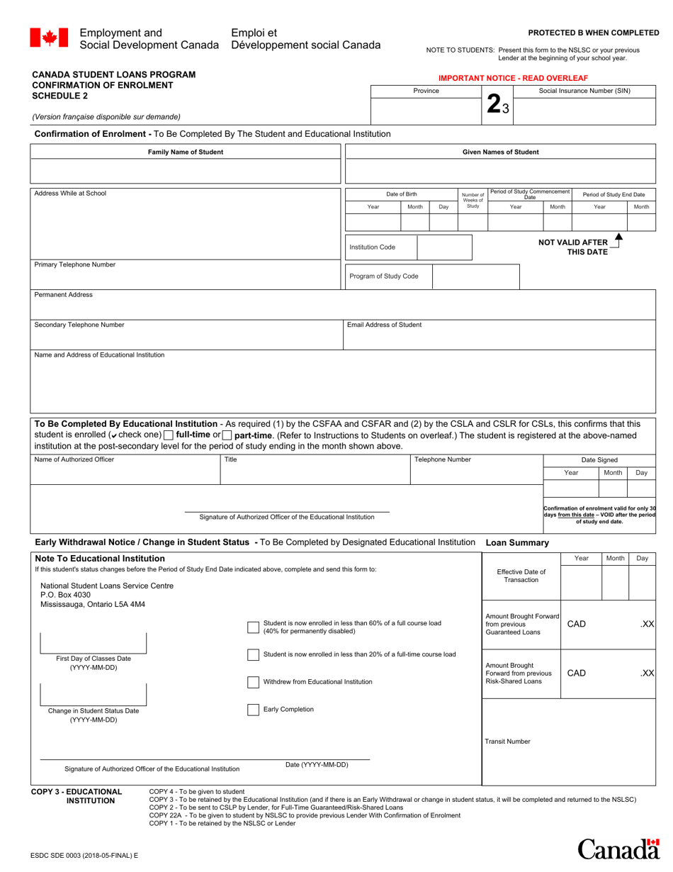 Form ESDC SDE0003 Schedule 2 Canada Student Loans Program Confirmation of Enrolment - Canada, Page 4