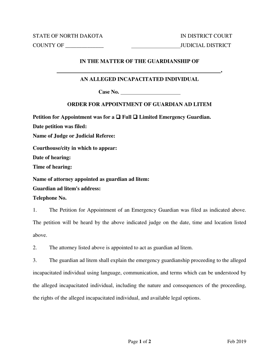 Order for Appointment of Guardian Ad Litem - North Dakota, Page 1