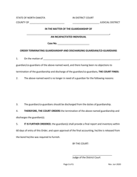 Document preview: Order Terminating Guardianship and Discharging Guardian/Co-guardians - North Dakota