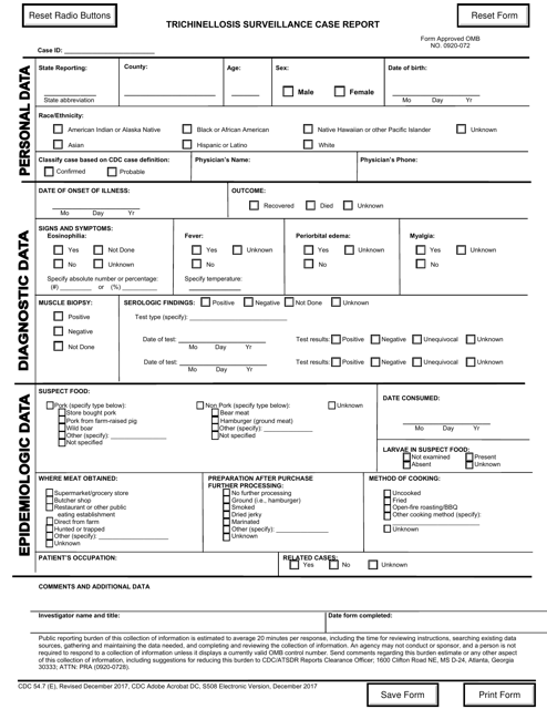 Form CDC54.7 Trichinellosis Surveillance Case Report
