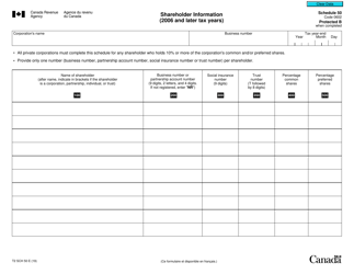 Document preview: Form T2 Schedule 50 Shareholder Information (2006 and Later Tax Years) - Canada