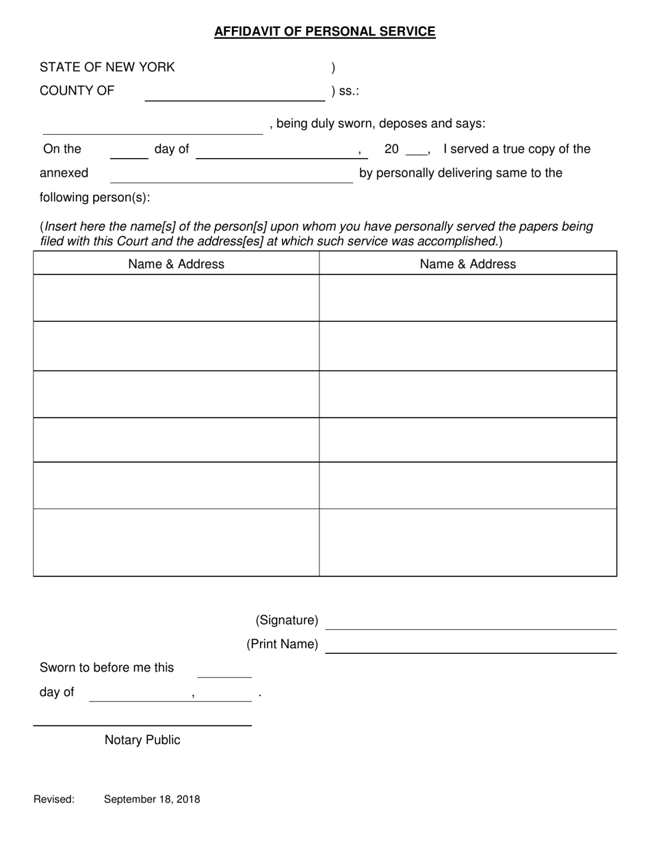 New York Affidavit Of Personal Service - Fill Out, Sign Online And ...