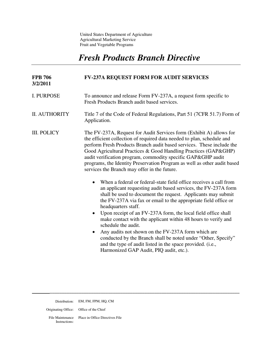 Form FV-237A Request for Audit Services, Page 1