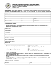 Document preview: Form SFN58230 Radioactive Material Reciprocity Request - North Dakota