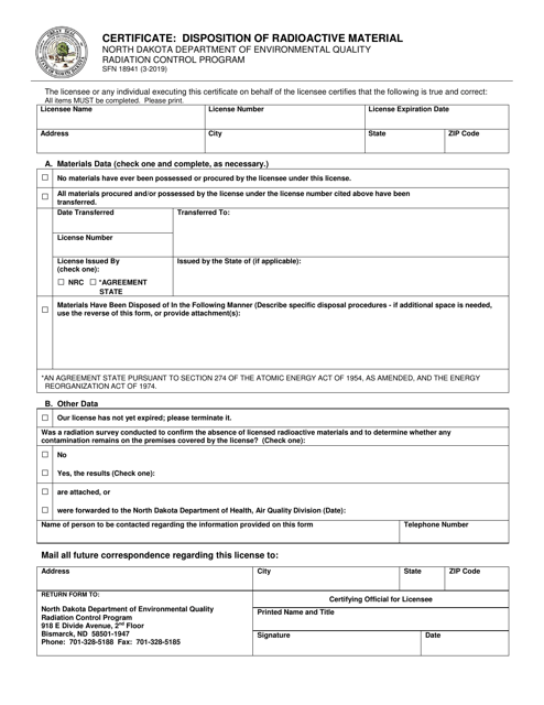 Form SFN18941  Printable Pdf