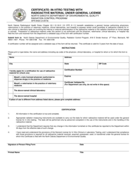 Document preview: Form SFN8423 Certificate: in-Vitro Testing With Radioactive Material Under General License - North Dakota