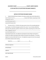 &quot;Notice of Petition for Name Change&quot; - North Dakota