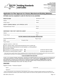 Document preview: Form DOS-1280-F-A Application for Plan Approval of a Factory Manufactured Building (Modular) - New York