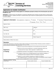 Document preview: Form DOS1705-F-A Application for Installer Certification - New York
