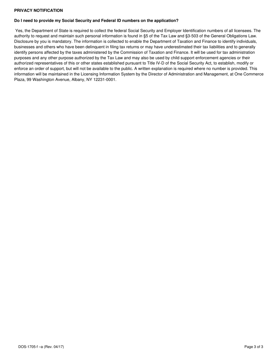 Form DOS1705-F-A Application for Installer Certification - New York, Page 3