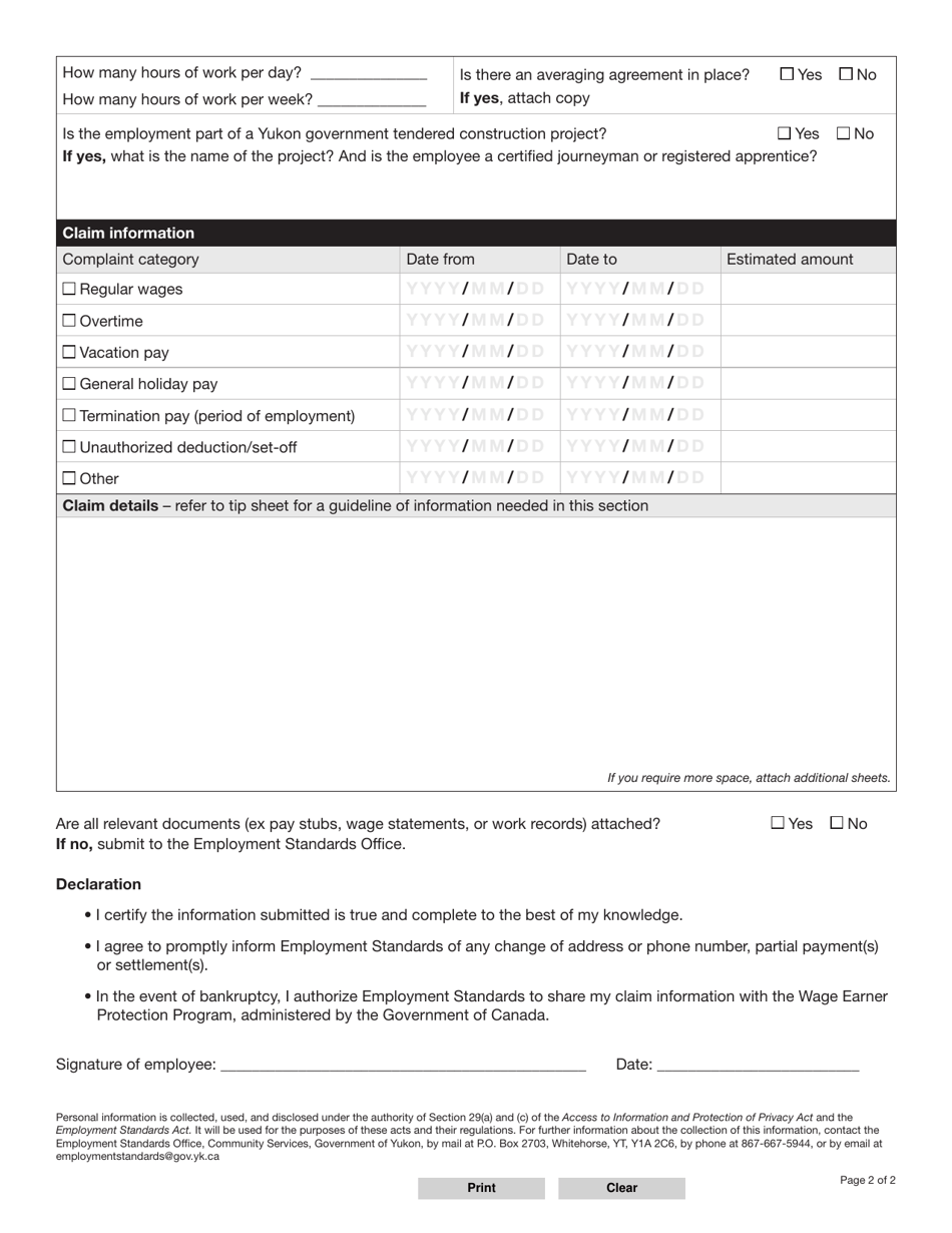 Form YG5600 Complaint Information - Yukon, Canada, Page 2