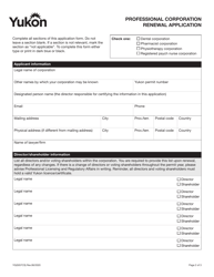 Form YG5057 Professional Corporation Renewal Application - Yukon, Canada, Page 2