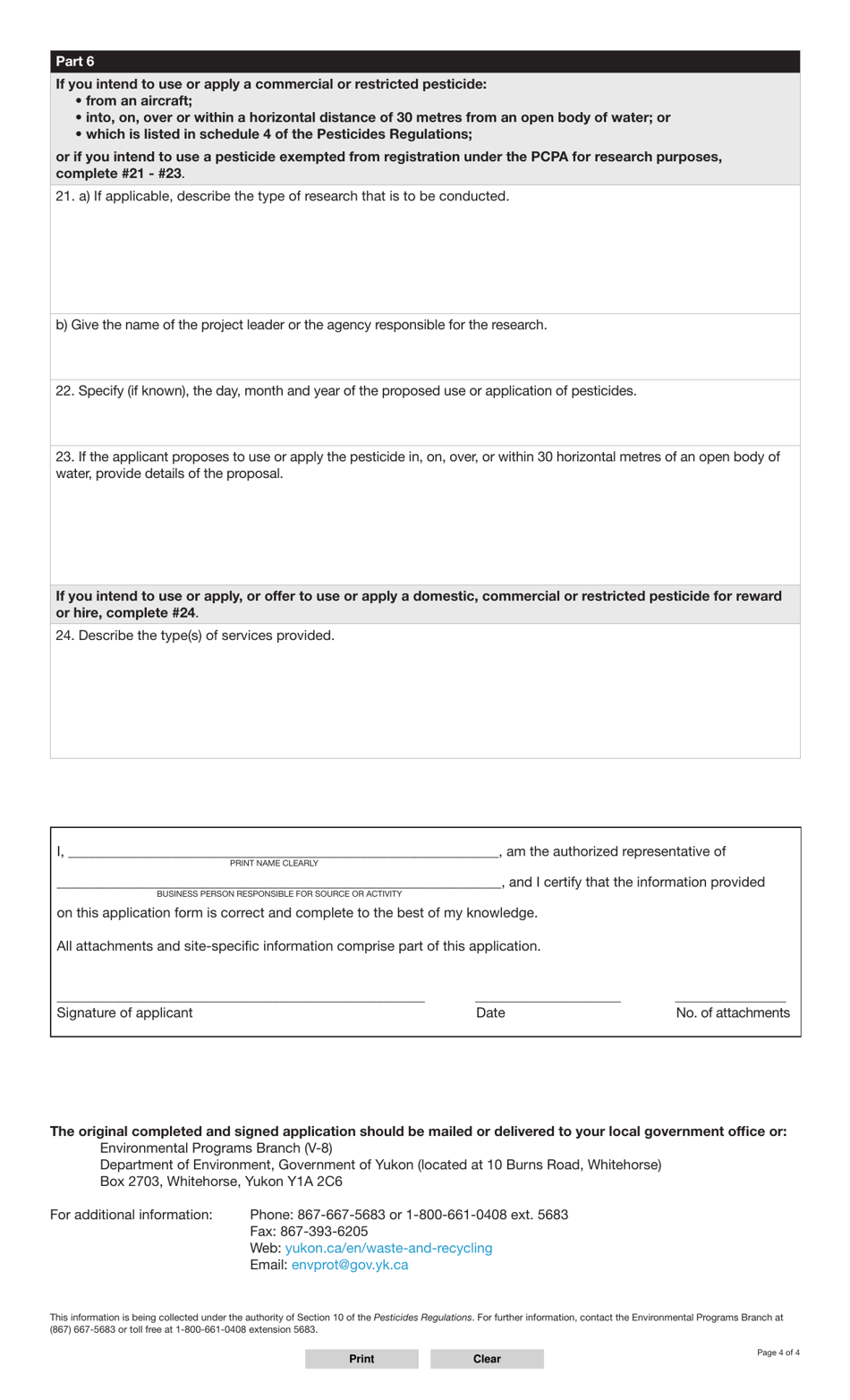 Form YG4429 Application for a Pesticide Use or Service Permit - Yukon, Canada, Page 4