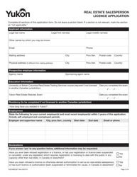 Form YG5368 Real Estate Salesperson Licence Application - Yukon, Canada, Page 3