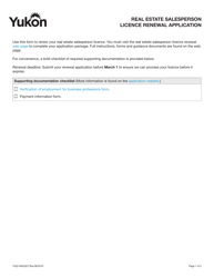 Document preview: Form YG5194 Real Estate Salesperson Licence Renewal Application - Yukon, Canada