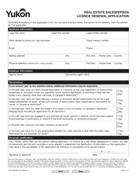 Form YG5194 Real Estate Salesperson Licence Renewal Application - Yukon, Canada, Page 2