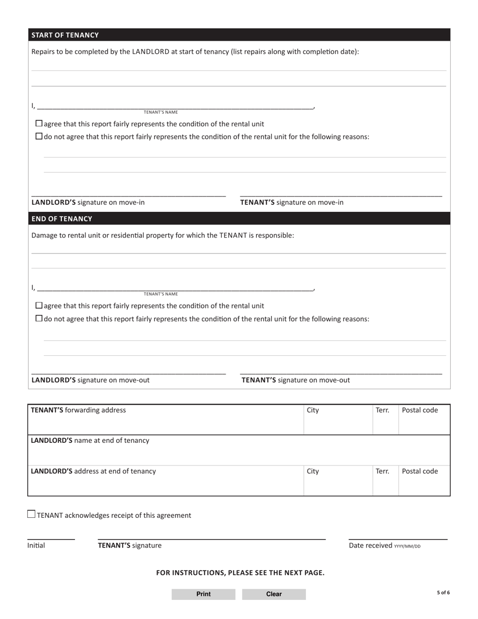 Form YG6032 Condition Inspection Report Template for Landlords and Tenants - Yukon, Canada, Page 5