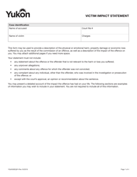 Document preview: Form YG4550 Victim Impact Statement - Yukon, Canada