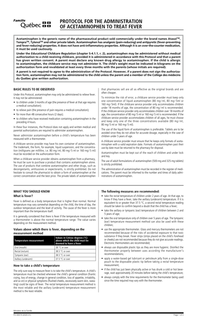 Form FO-0647A Authorization Form for the Administration of Acetaminophen - Quebec, Canada