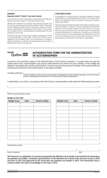 Form FO-0647A Authorization Form for the Administration of Acetaminophen - Quebec, Canada, Page 3