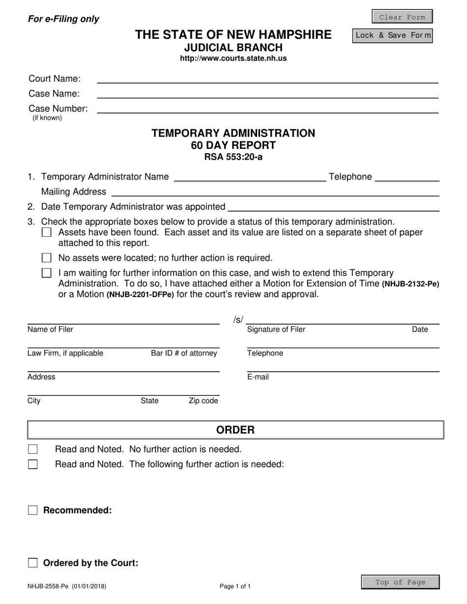 Form NHJB-2558-PE Temporary Administration 60 Day Report - New Hampshire, Page 1