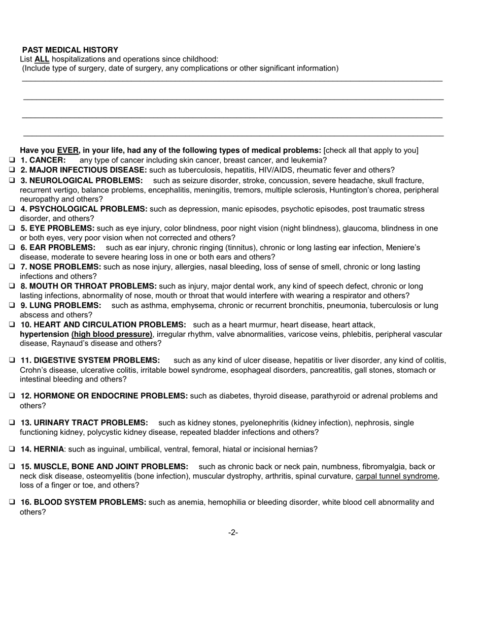 Form F-1 Medical History Statement - North Carolina, Page 2
