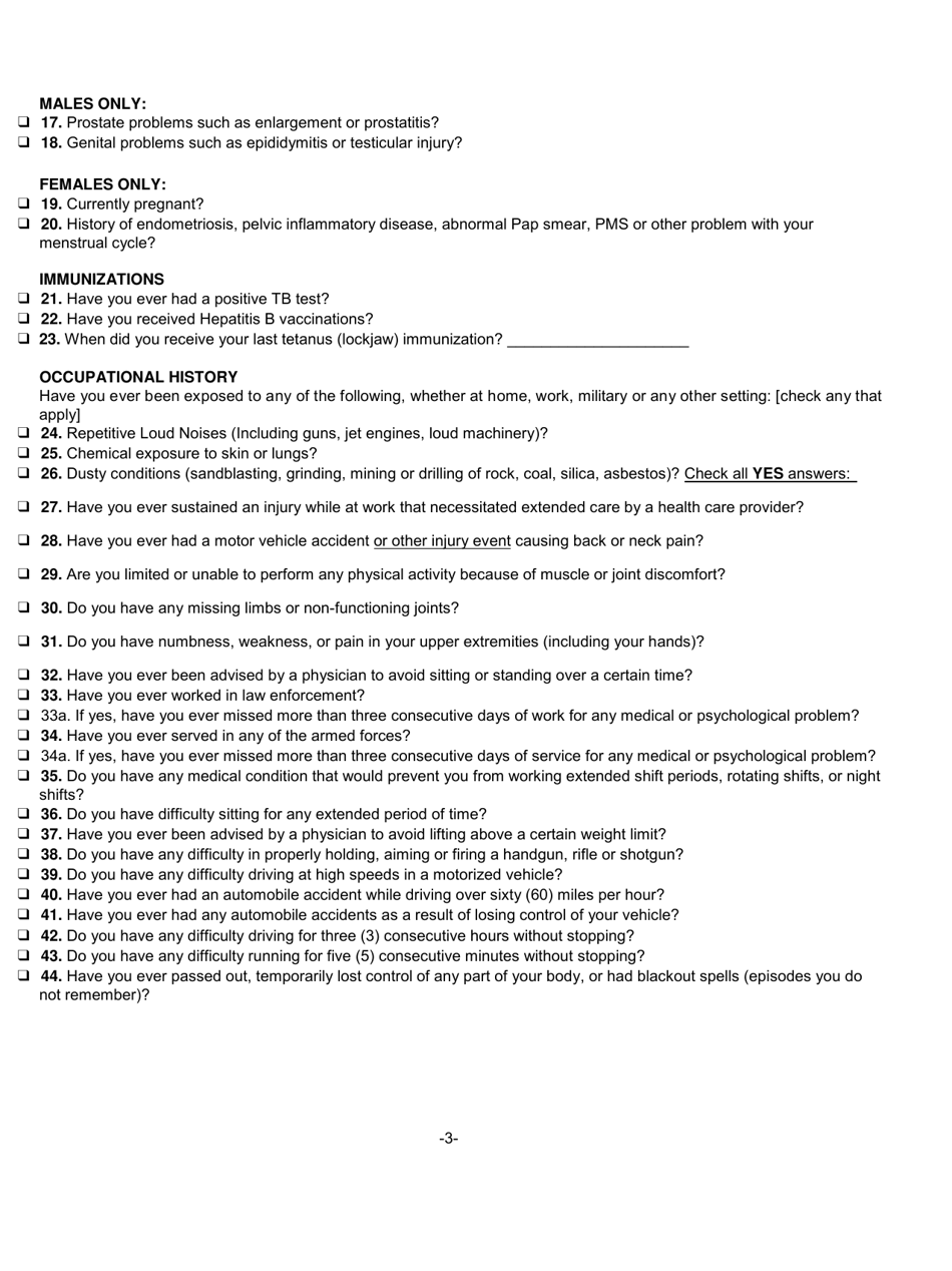 Form F-1 Medical History Statement - North Carolina, Page 3