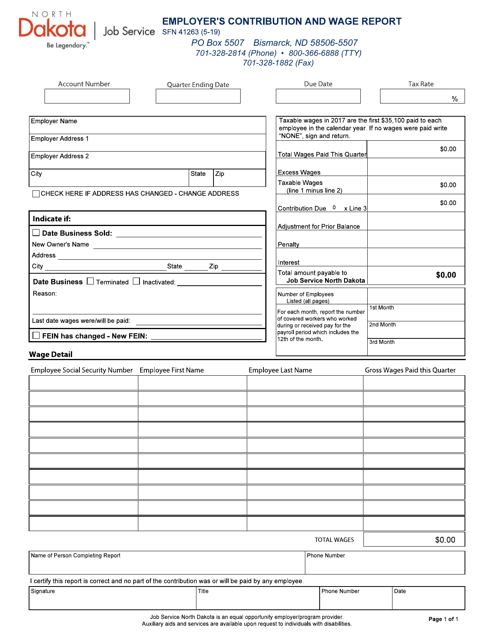 Form SFN41263 Employer's Contribution and Wage Report - North Dakota