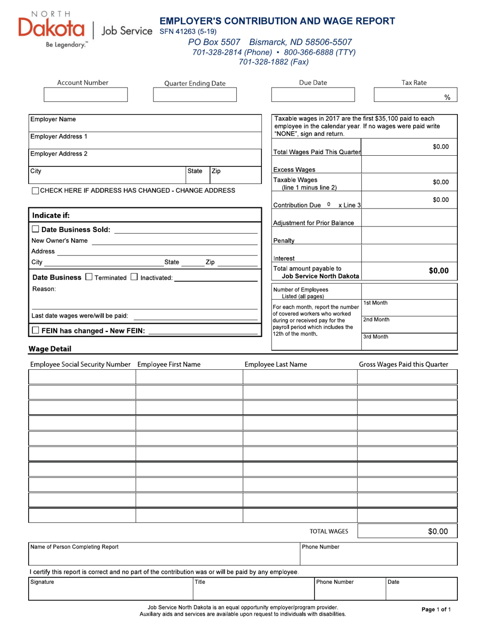 Form SFN41263 Employers Contribution and Wage Report - North Dakota, Page 1