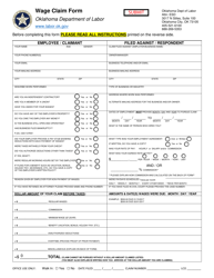 Document preview: Wage Claim Form - Oklahoma