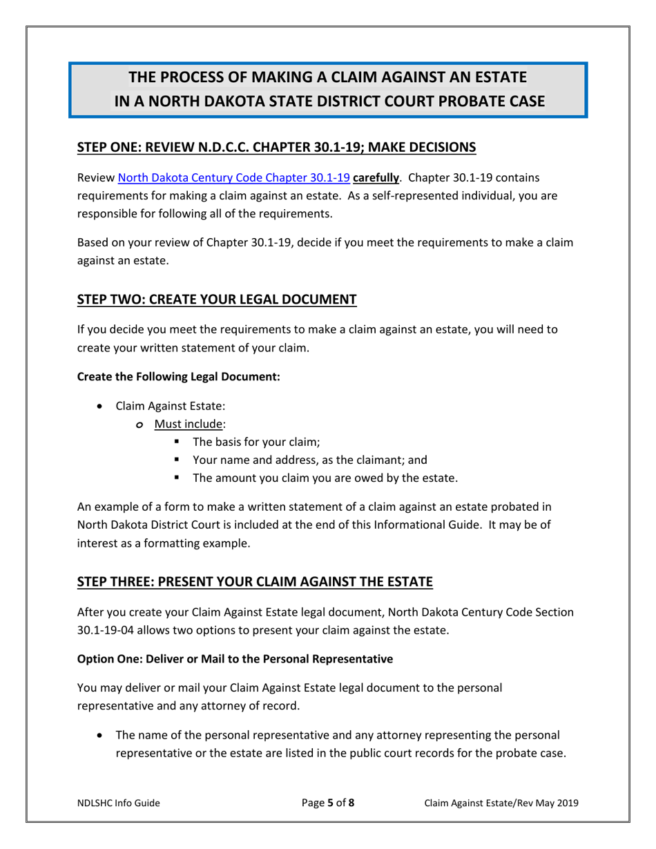 Form 20 Claim Against Estate - North Dakota, Page 5