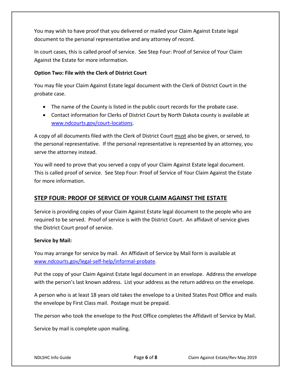 Form 20 Claim Against Estate - North Dakota, Page 6