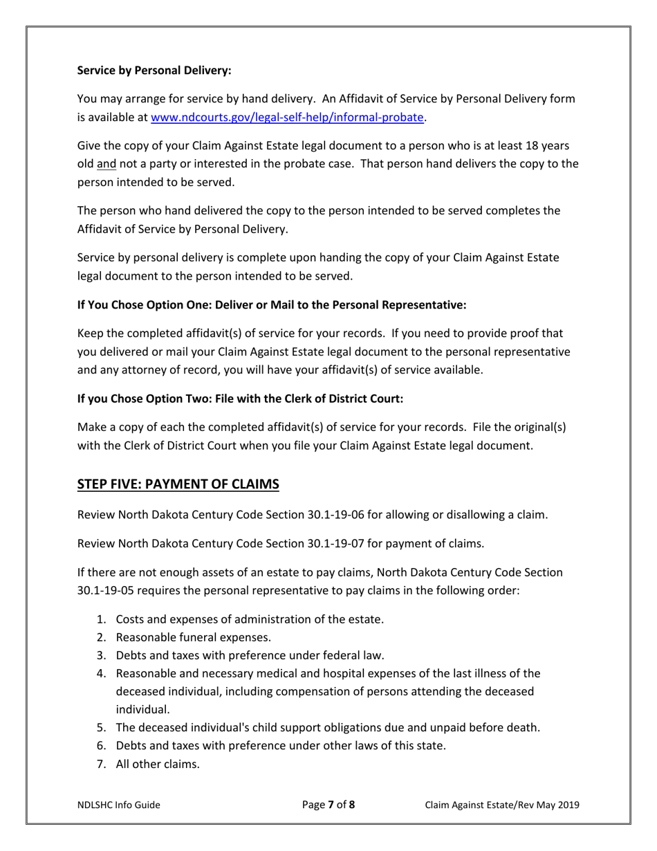 Form 20 Claim Against Estate - North Dakota, Page 7