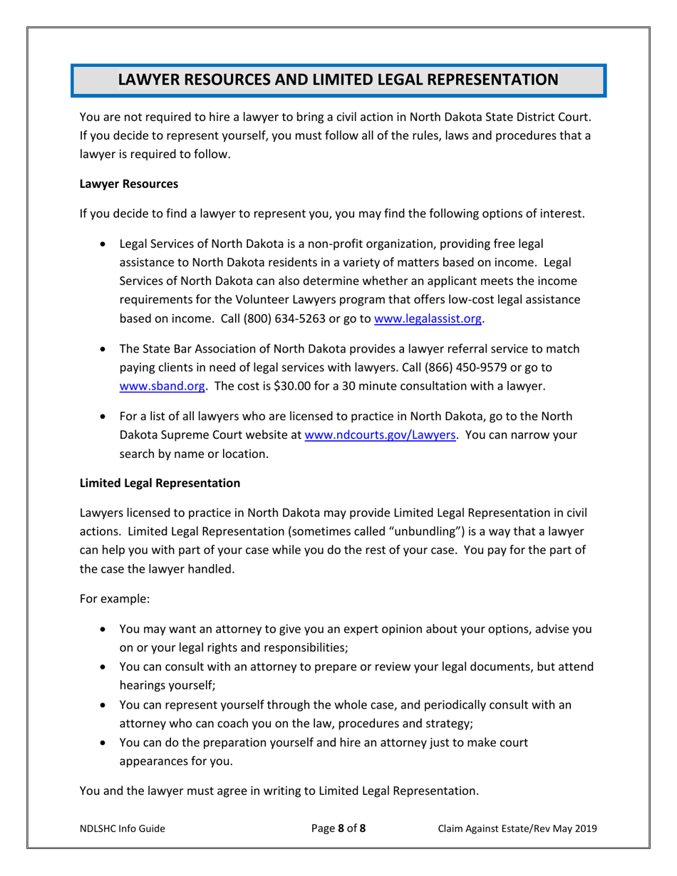 Form 20 Claim Against Estate - North Dakota, Page 8