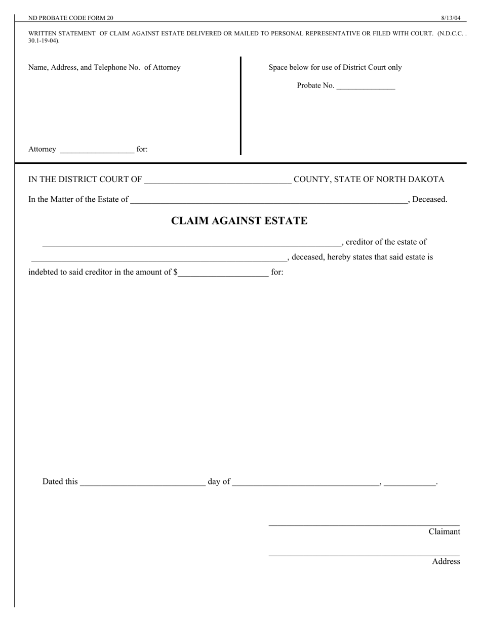Form 20 Claim Against Estate - North Dakota, Page 9