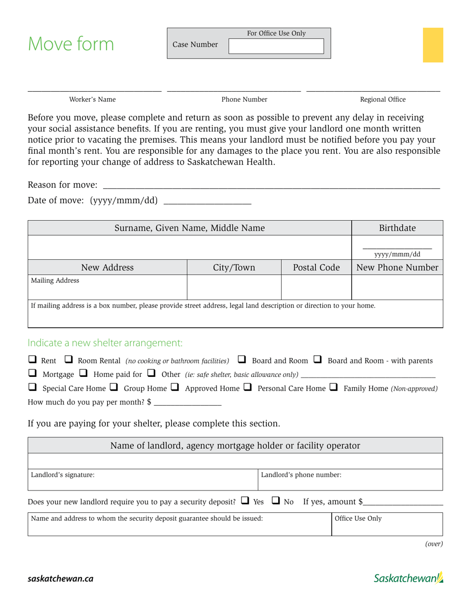 Form 1006 Move Form - Saskatchewan, Canada, Page 1