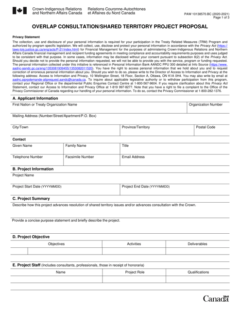 Form PAW10138570.BC Overlap Consultation/Shared Territory Project Proposal - Canada, 2021