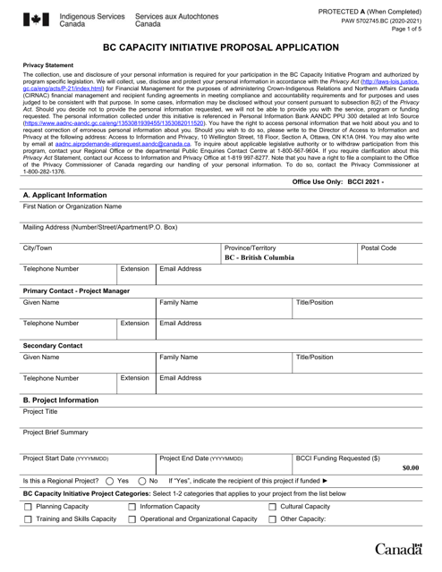 Form PAW5702745 Bc Capacity Initiative Proposal Application - Canada, 2021