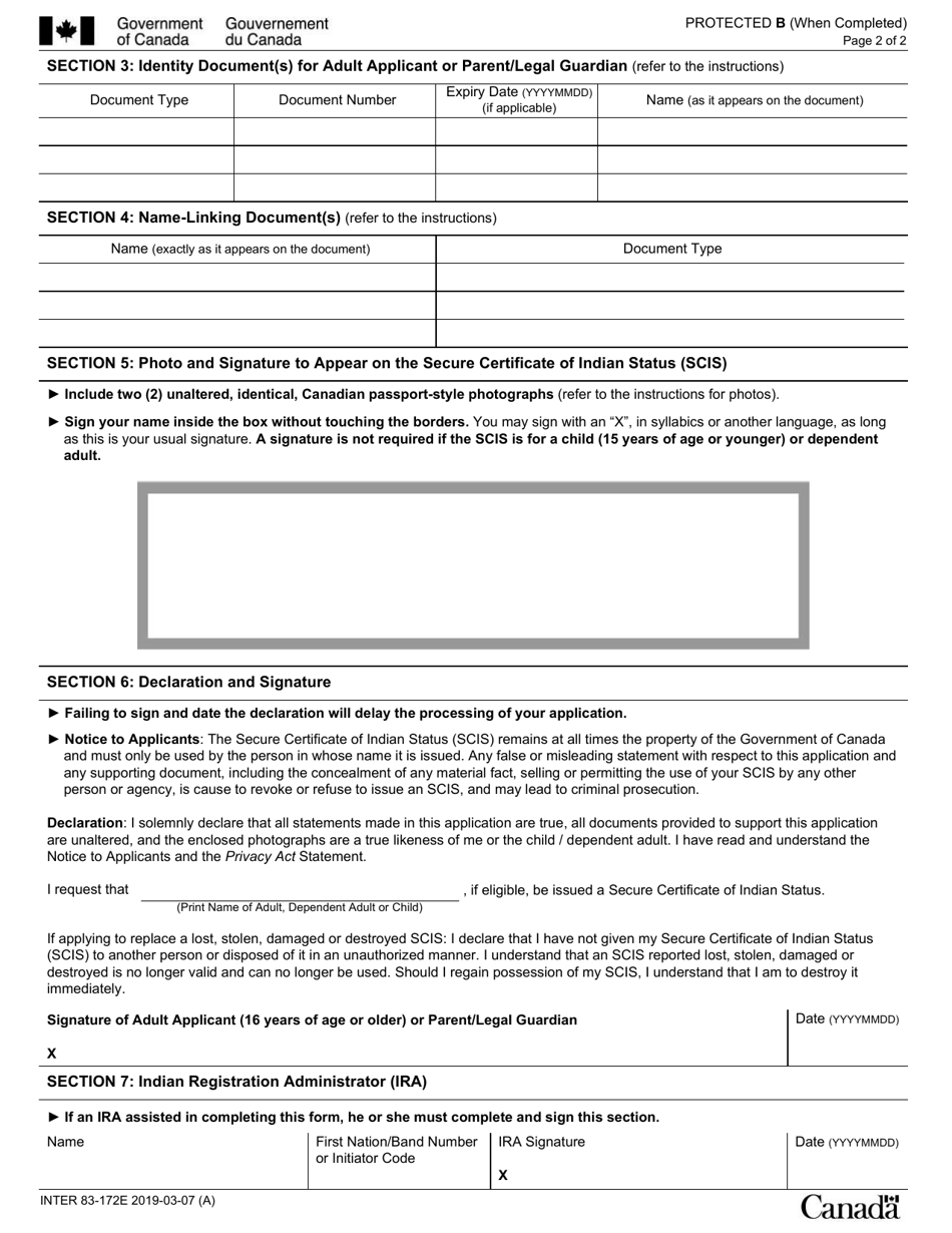 Form INTER83-172E Secure Certificate of Indian Status (Scis) Application for Already Registered Persons - Canada, Page 2
